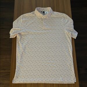 Adidas Men's Light Pink Polo with Blue Pattern